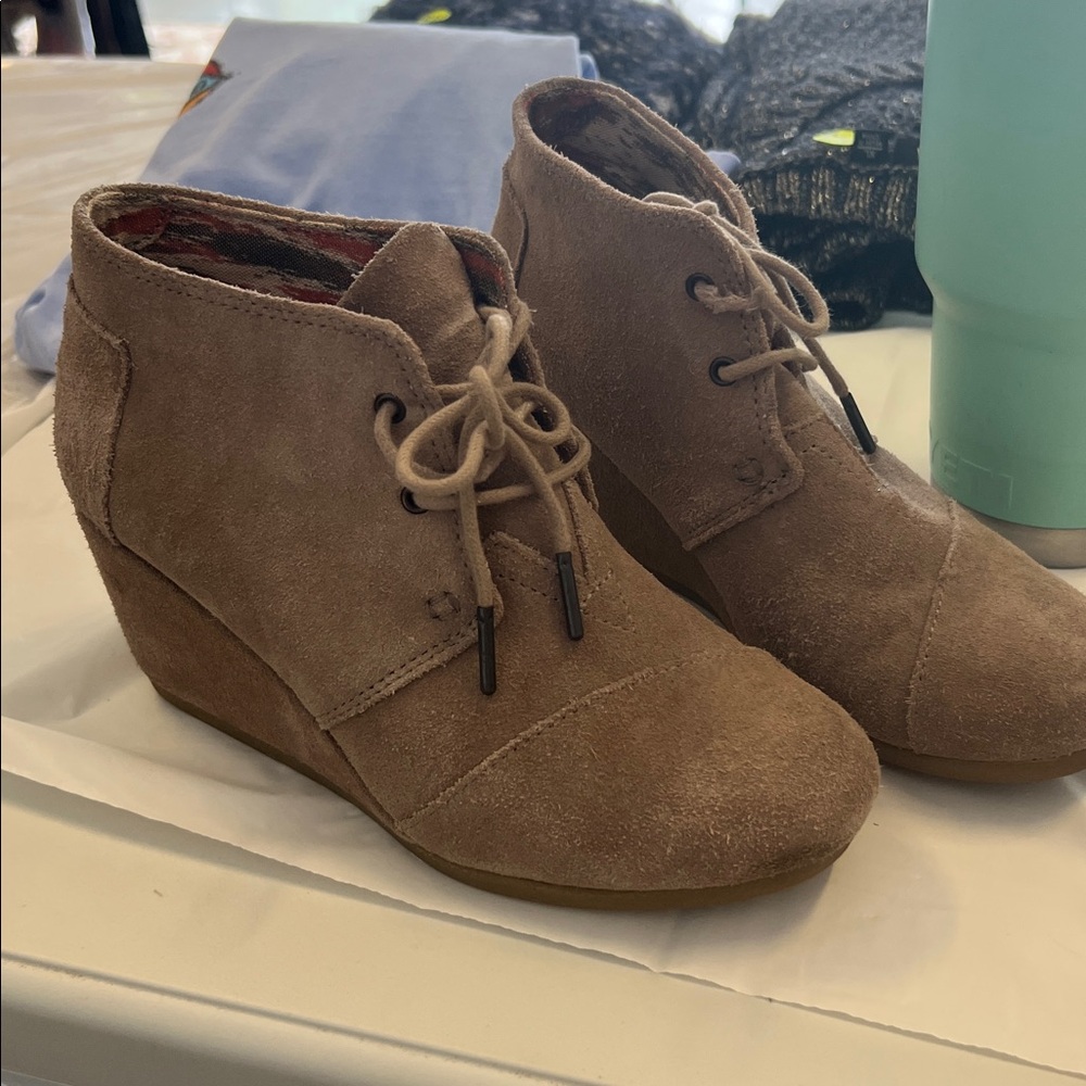 Tan Suede Wedge Ankle Boots